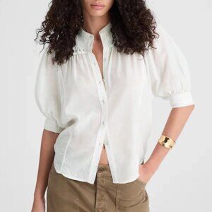 Madewell White Embroidered Puff-Sleeve Button Down Band Collar Top 12 NWT